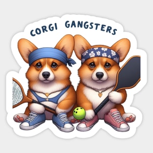 Corgi Puppies Playing Pickleball Design Sticker